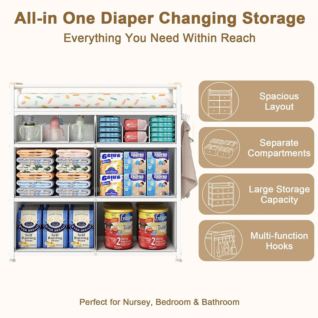 Baby Diaper Changing Table & Station with 6 Drawers Organizer | Heavy Duty Baby Changing Table Organizer Dresser