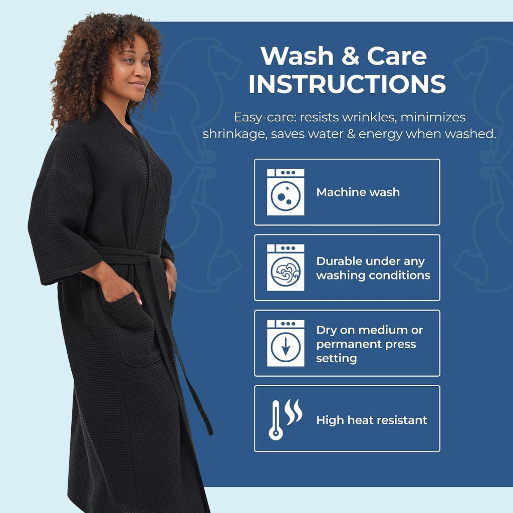 Square Waffle Spa Kimono Robe for Men or Women | Soft Lightweight Textured Fabric with Classic Kimono Design