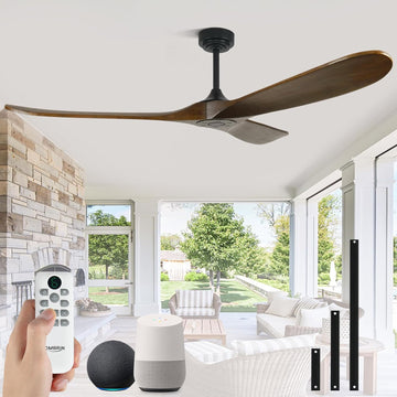 72" Ceiling Fans without Lights, Wood Large Ceiling Fan no Light with Remote Alexa Google App