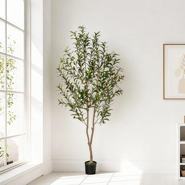 Artificial Olive Tree, 6FT Tall Faux Olive Tree with Pot, Artificial Plants with Natural Wood Trunk and Lifelike