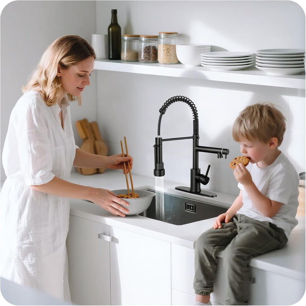 Kitchen Faucet with Pull Down Sprayer - Matte Black Single Handle Commercial Kitchen Faucets
