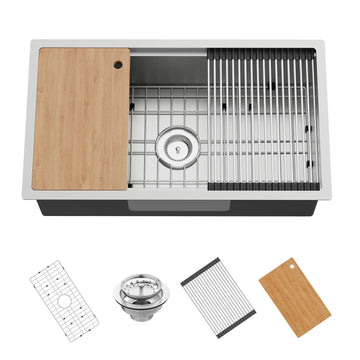 32x18 Inch Stainless Steel Kitchen Sink Workstation, Undermount, Single Bowl