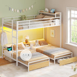 Triple Bunk Bed for Kids with Storage Drawers and Charging Station Twin Over Twin Metal 3 Bunk Bed with Storage