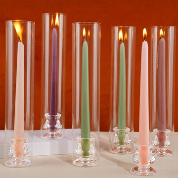 Hurricane Glass Candle Holders, Set of 10 Candlestick Holders for Taper Candle with 11.8" Tall Windproof Cylinder