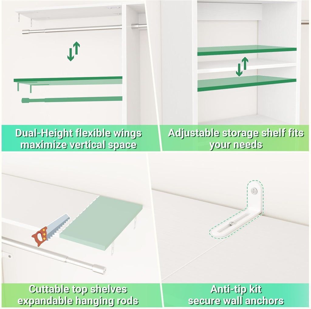 48" Closet Organizer System, 4FT Closet System for Small Closets with 4 Hanging Rods & 3 Shelves, 80"H Small Closet
