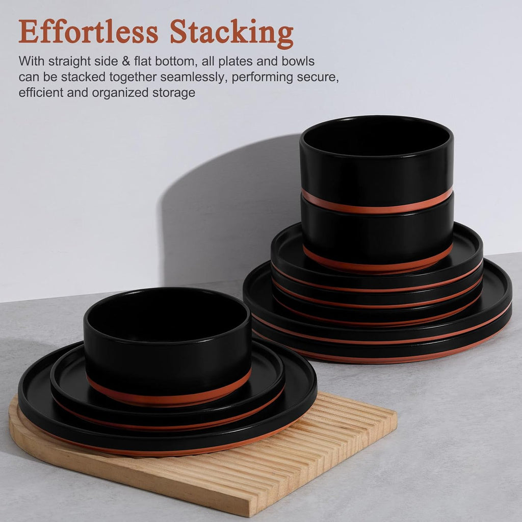 12 Pieces Porcelain Dinnerware Sets, Premium Plates and Bowls Set, High-Fired Ceramic Dishes Set for 4
