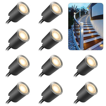 10 Pack Recessed LED Deck Light Kits with Protecting Shell, 32mm, Warm White, IP67 Waterproof, 12V Low Voltage