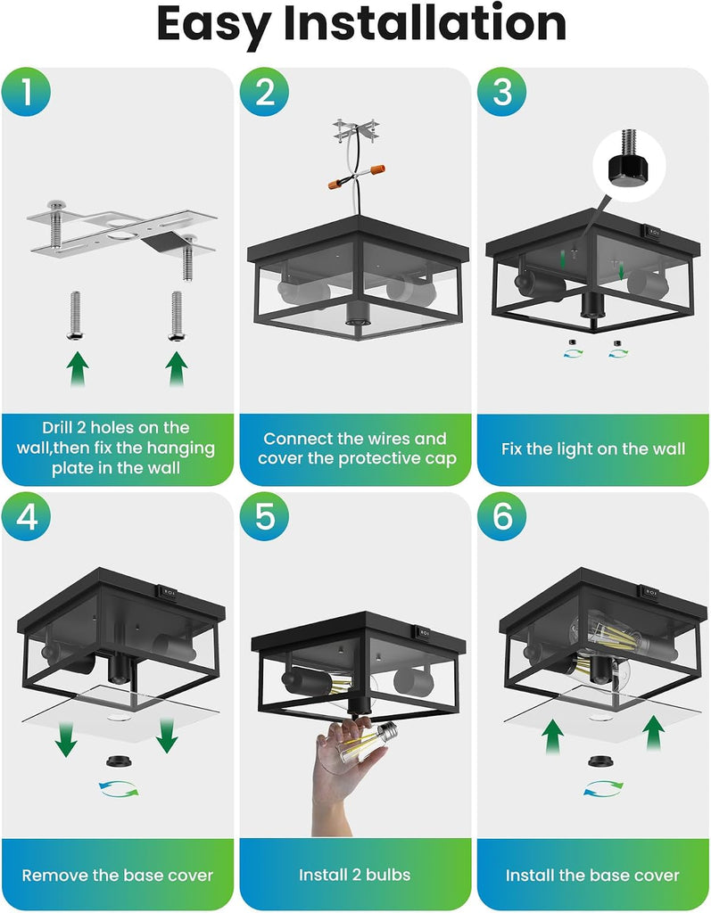 Outdoor Ceiling Light with Motion Sensor 12'', Flush Mount Porch Light, Exterior Light Fixture with Clear Glass