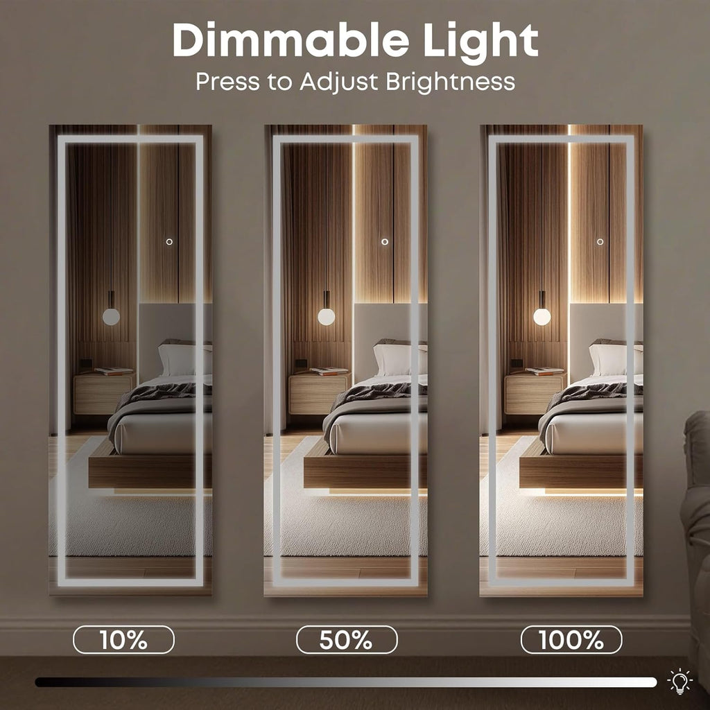 64" x 21" Full Length LED Floor Mirror - Big Wall/Standing Mirror with Lights, Dimmable Touch Screen & Adjustable