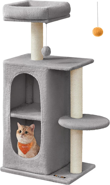 Cat Tree, Small Cat Tower for Indoor Cats, Plush Cat Caves with Perch, Scratching Posts, for Small Spaces, Kittens