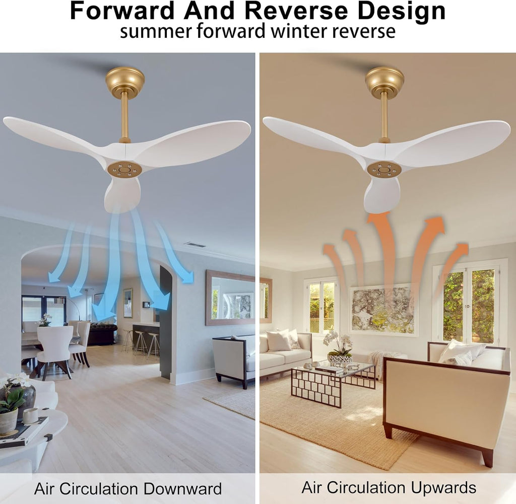 Inspired Maverick Style 36 Inch Solid Wood Ceiling Fan with Remote,White and Gold Ceiling Fan no Light, 6 Speeds, Reversible DC Motor, Modern Ceiling Fans without Lights for Outdoor Indoor Office Farmhouse Patios