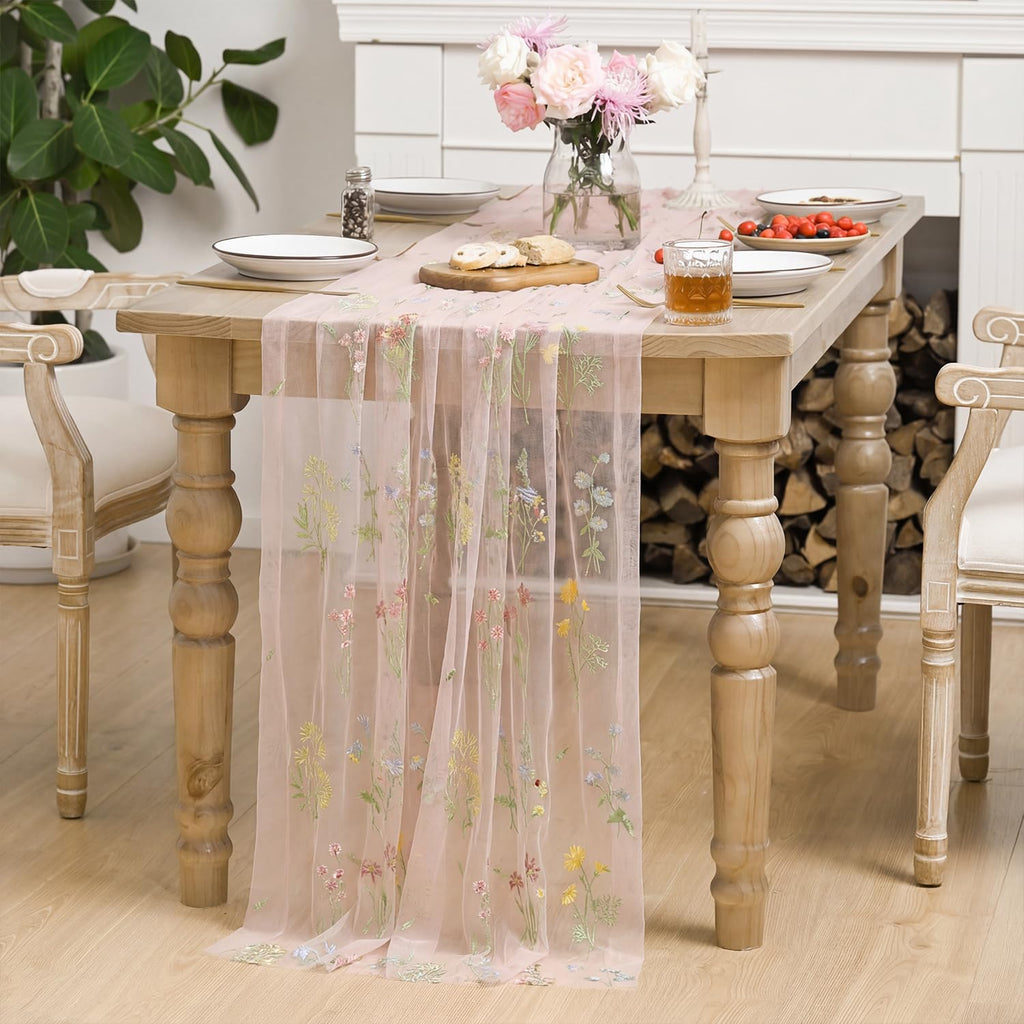 Embroidery Flower Pink Tablecloth 60×84 Inch Rectangular