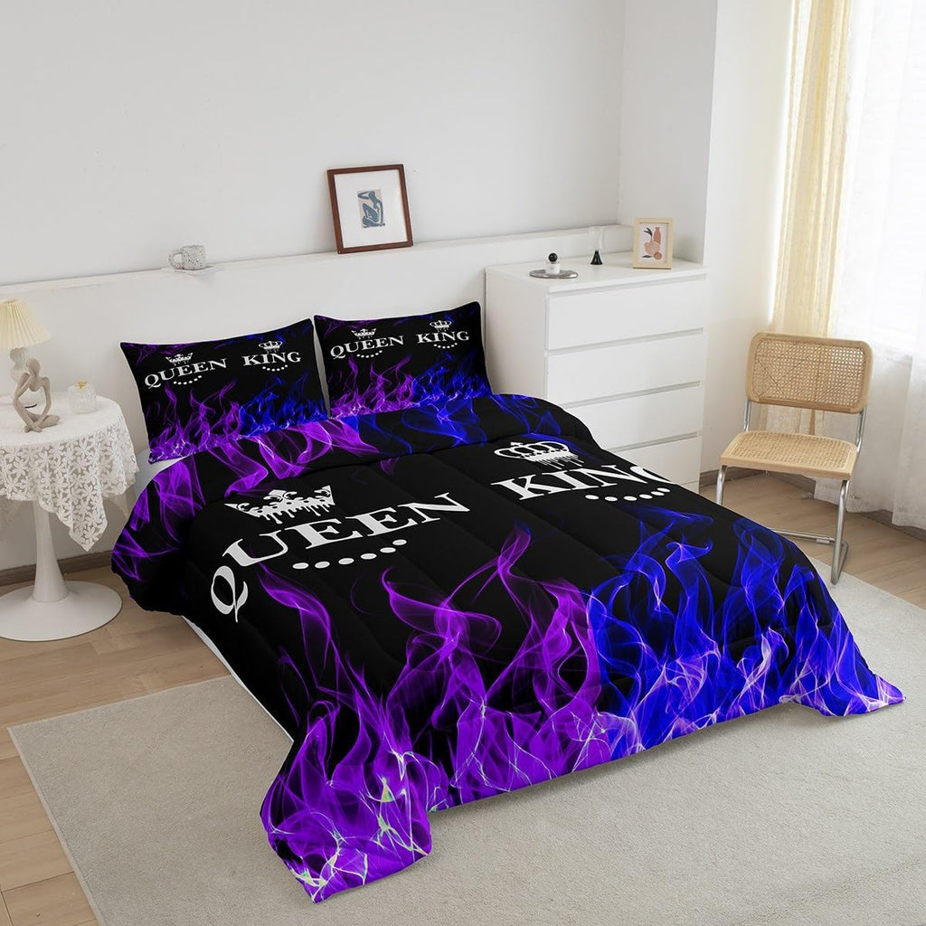 King and Queen Crown Comforter Set Modern Chic Bedding Set Queen Duvet Insert All Season Sets for Couples 3 Pieces - Set of 3
