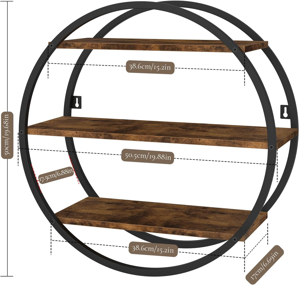 Circle Shelf Wall Decor, 3 Tier Decorative Round Wall Shelf | Geometric Circle Metal and Wood, Circular Wall Shelf