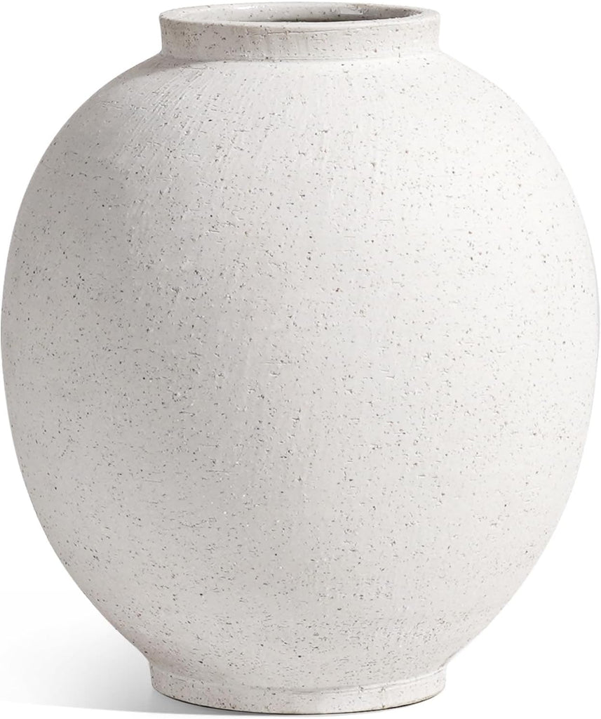 Large White Ceramic Vase - 9.8 Inch Rustic Farmhouse Flower Vase