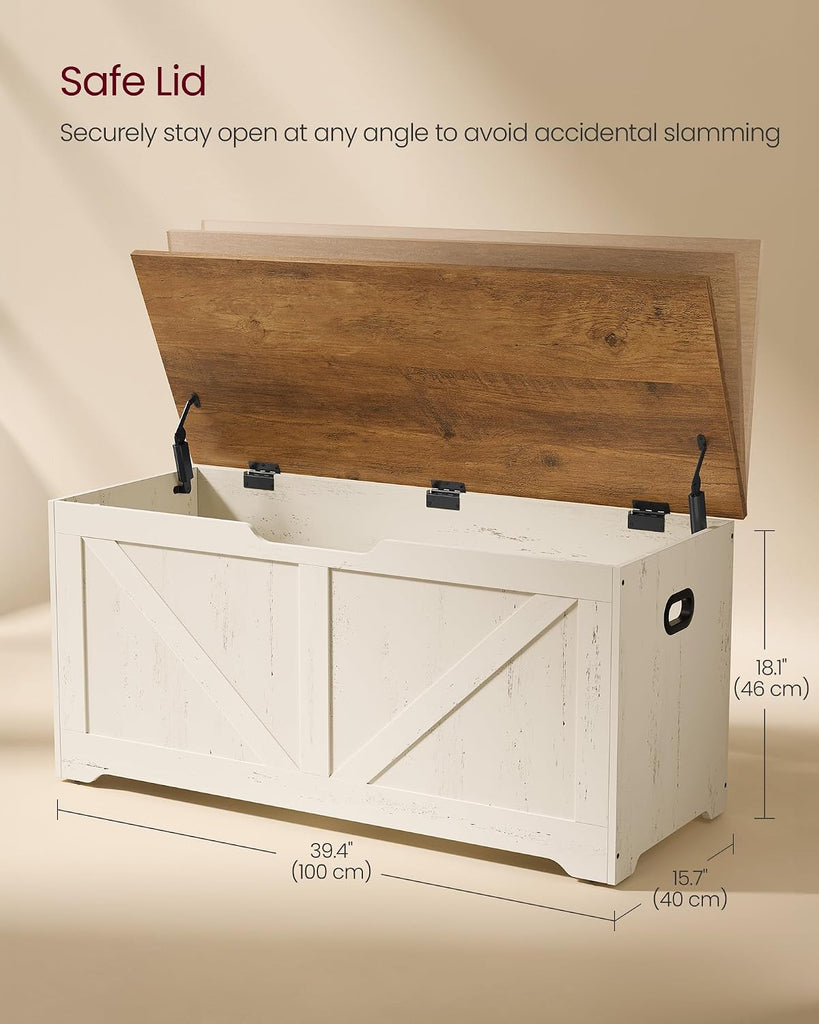 Storage Chest, Storage Bench with 2 Safety Hinges, Farmhouse Style, 15.7 x 39.4 x 18.1 Inches, , Honey Brown and