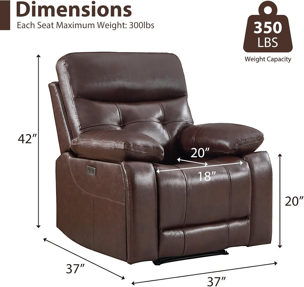 Genuine Leather Recliner Chair, Power Single Reclining Sofa with Comfortable Arms and Back, Modern Electric Recliner