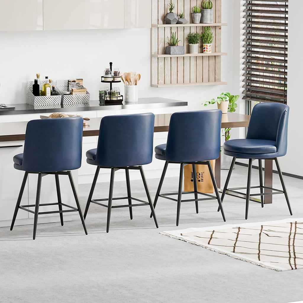 26" H Swivel Barstools Set of 1, PU Faux Leather Upholstered Counter Height Bar Stool with Back, Kitchen High Chairs