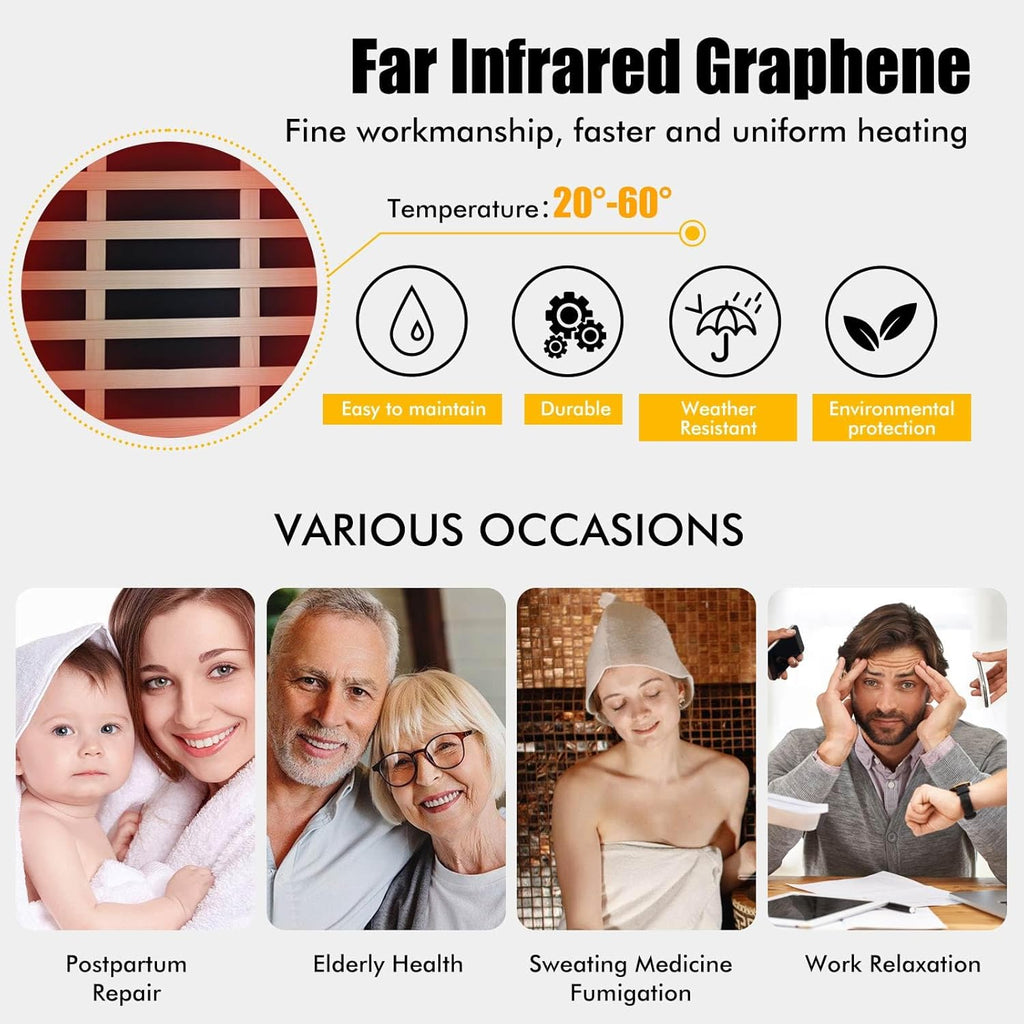 Outdoor Sauna Wooden Far Infrared Saunas Spa 1550W Low-EMF Dry Sauna Room for One Person Finland Spruce Wood