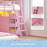 Bunk Bed Twin Over Twin with 6 Storage Drawers and 3 Open Bins, House Bunk Bed with LED Lights