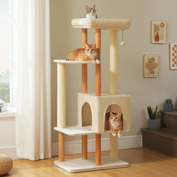 53" Modern Cat Tree Large Cats, Cat Tower with Scratching Posts