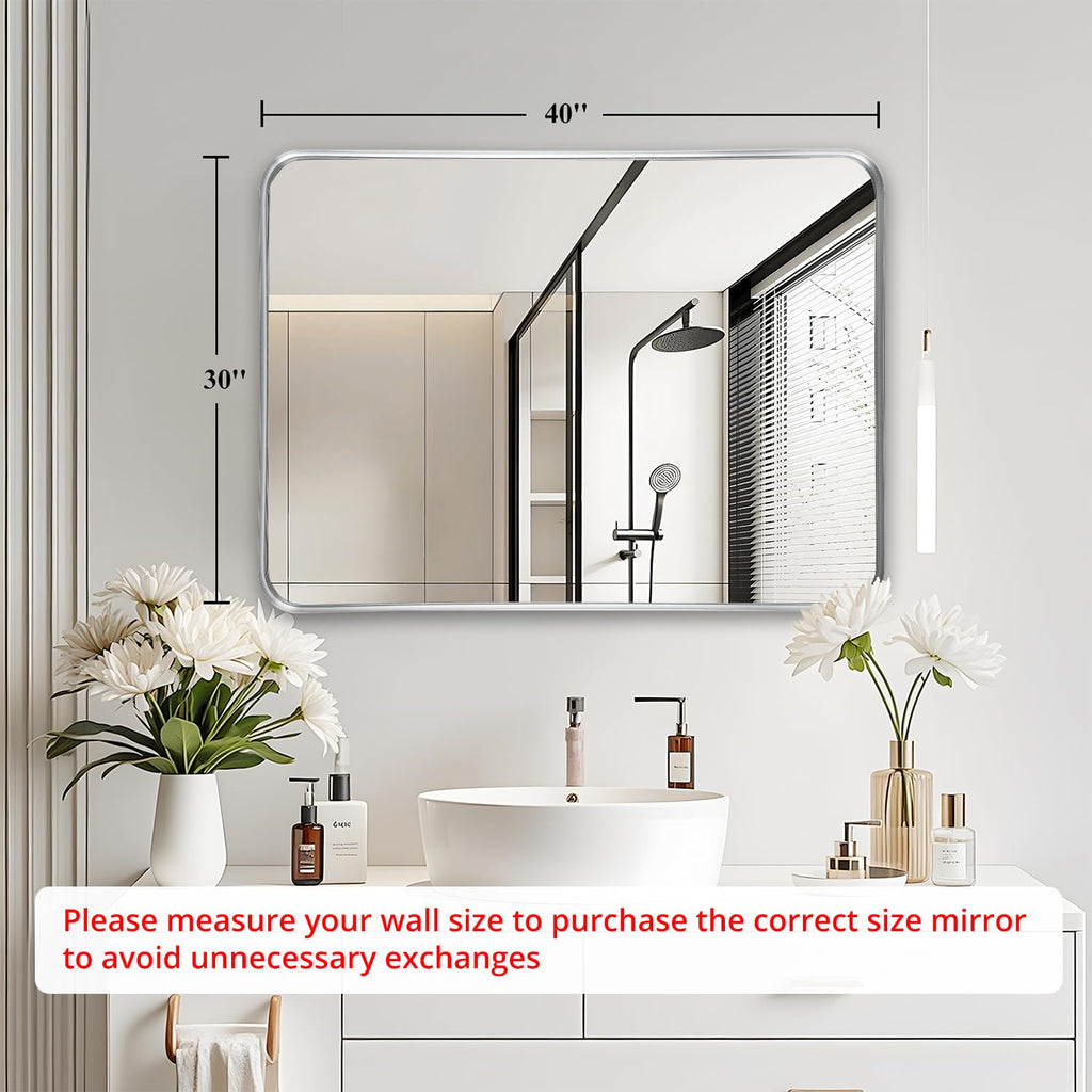 Silver Bathroom Vanity Mirror Over Sink 30x40, Large Wall Chrome Mirror