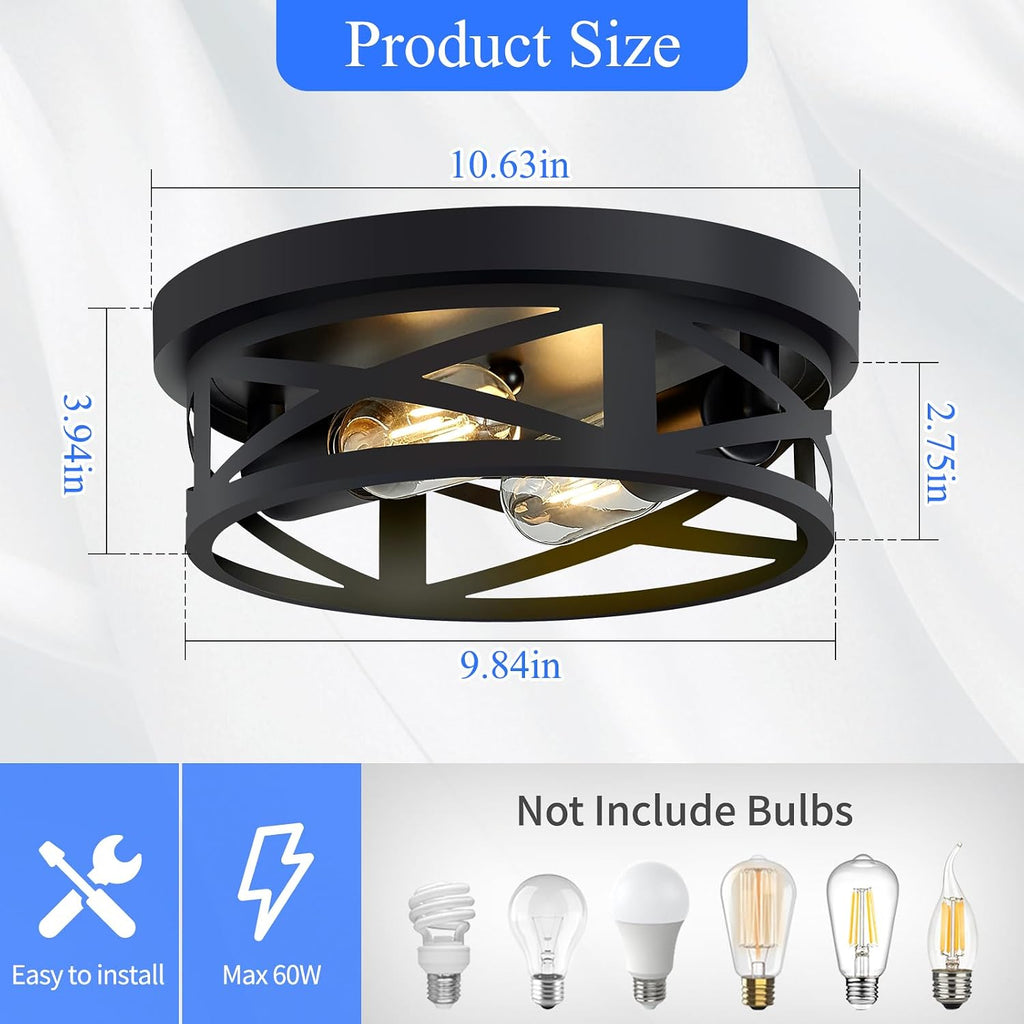 Flush Mount Ceiling Light Fixture,Black 2-Light Hallway Light Fixtures Ceiling,Light Fixtures Ceiling Mount for