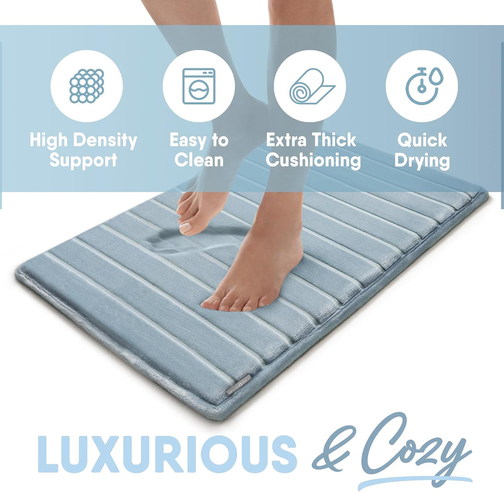 Extra-Thick, SoftLux, Charcoal Infused Memory Foam Bath Mat with GripTex Skid-Resistant Base, 17x24, Blue