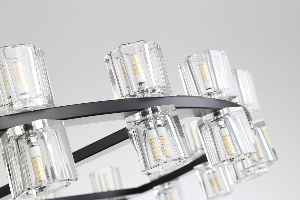 Inspired Arcachon Style 2-Tier Round Wagon Wheel Chandelier, 32" + 40" 72-Light Black — Foyer, Great Room & Dining