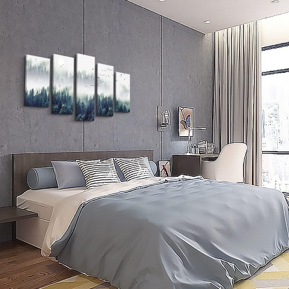 Canvas Wall Art Wall Decorations Modern Office Wall Decor Foggy Forest Trees Landscape Painting Stretched And Framed
