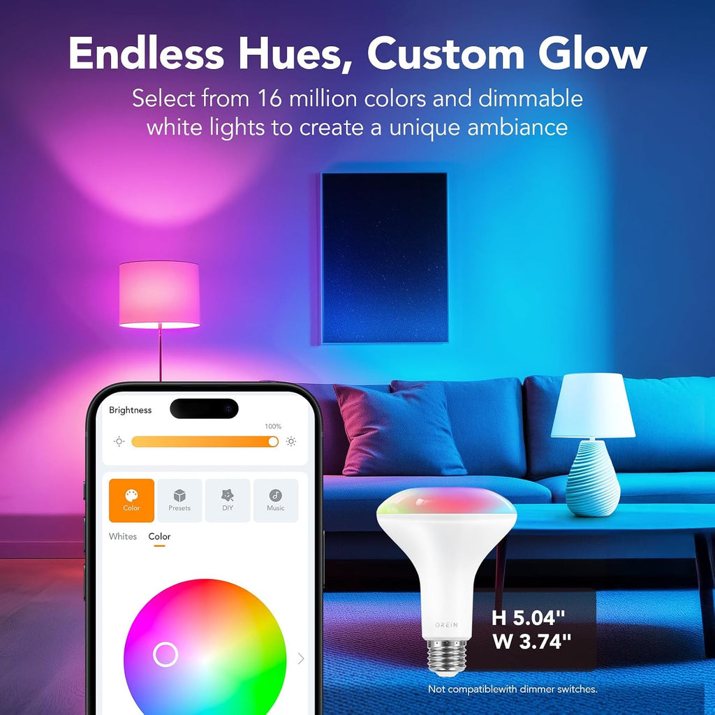 Smart Light Bulb,1200 Lumens BR30 Smart Flood Light Bulbs Work with App, Alexa, Google Home, RGBTW Color
