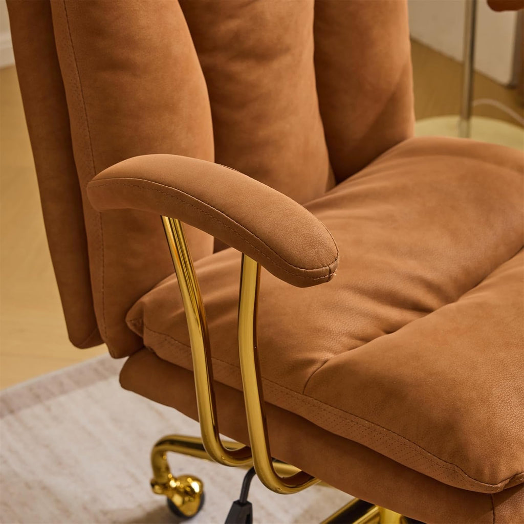 Home Office Desk Chair Comfy with wheels&Removable Armrests,Gold Base Vanity Chair with Back,Adjustable Rolling