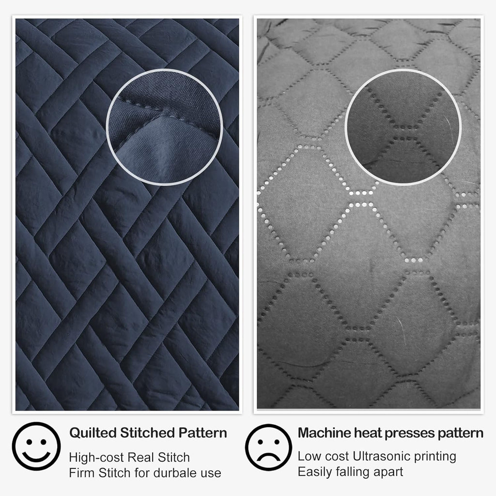 Quilt Set Navy Blue, Classic Geometric Diamond Stitched Pattern, Ultra Soft Microfiber Lightweight Bedding
