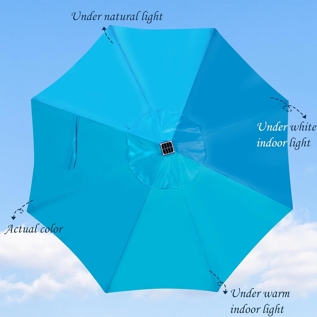 9 ft Solar Umbrella, 32 LED Lighted Patio Umbrella, Table Market Umbrella, Outdoor Umbrella Pool and Beach (Light Blue)