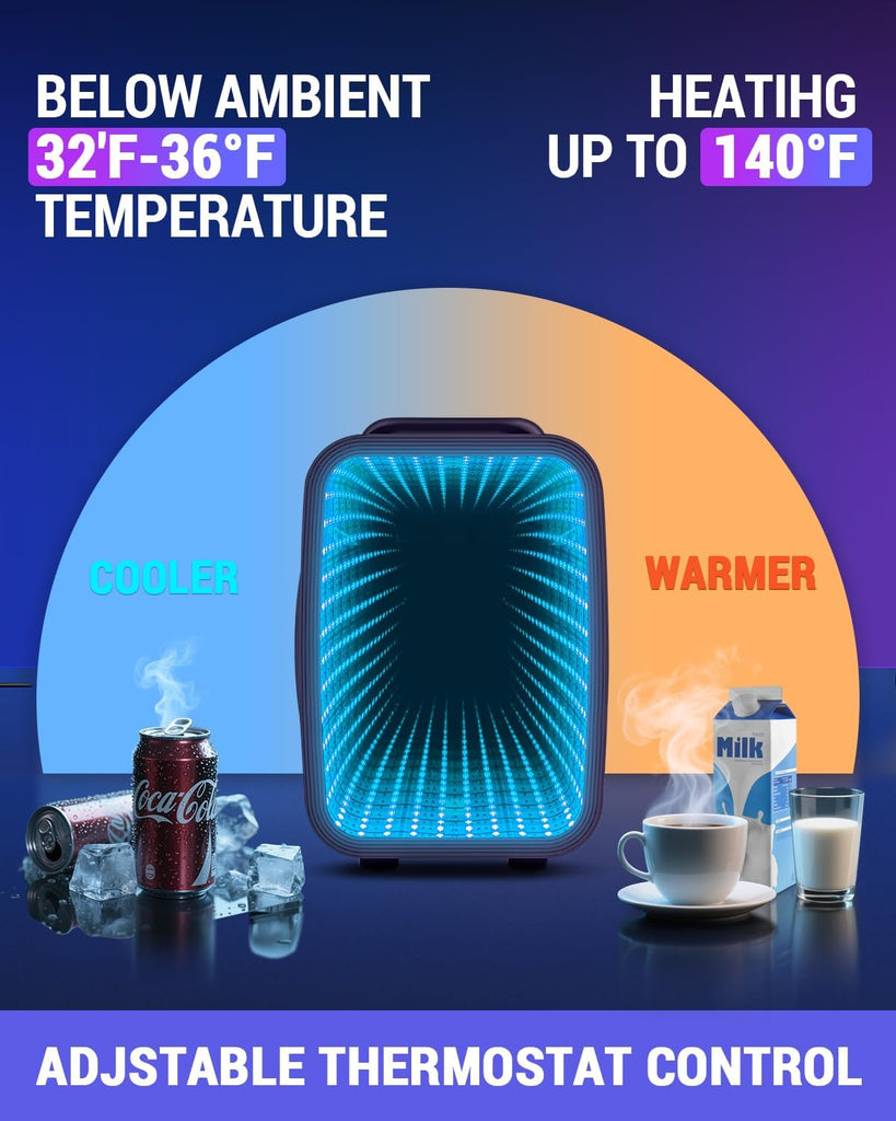Mini Fridge, 4 Liter/6 Cans Small Refrigerator With Dimmable LED Light,AC/DC Portable Mini Cooler and Warmer, Gaming