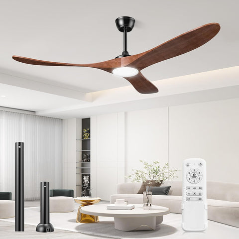 Inspired Maverick Style Ceiling Fans with Lights and Remote, 3 Solid Wood Blades, Outdoor Wooden Ceiling Fan with 2 Downrods for Patios, 60 Inch Modern Ceiling Fan with Noiseless Reversible DC Motor (Dark Walnut) A101-B0DFPT7S9V