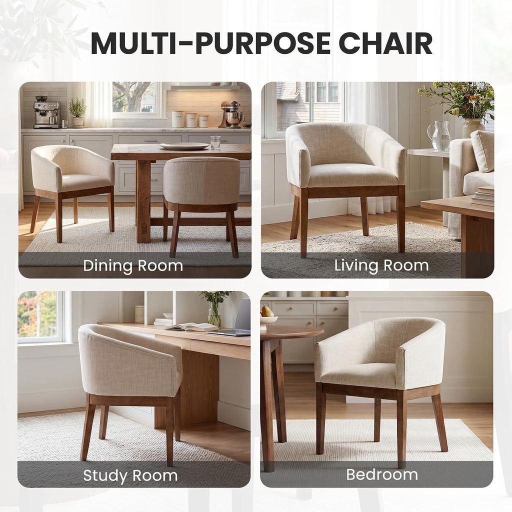 Upholstered Dining Chairs Set of 4 Modern Linen Dining Room Chairs Curved Back Kitchen Chairs with Black Wood Legs