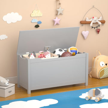 Kids Toy Box Chest, Large Wooden Storage Trunk Bench with Safety Hinged Lid for Ages 3+, Grey