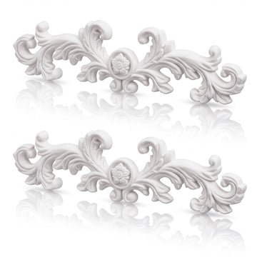2 Pcs Floral Scroll Carved Appliques Onlays White PVC Appliques for Furniture Decorative 3D Roses Carved Onlay DIY