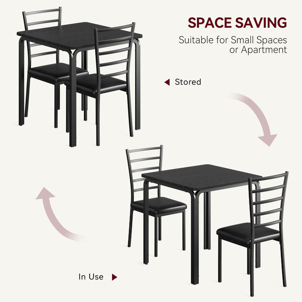 3-Piece Kitchen Dining Room Table Chair Set for Small Space, Indoor Modern Dinette Set for 2, Square Dinner Table Set