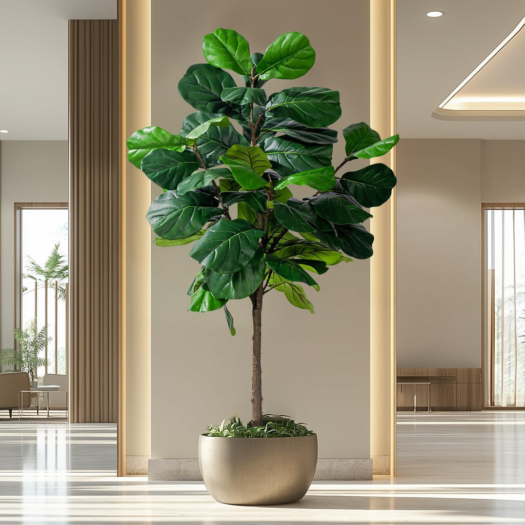 Fiddle Leaf Tree-6ft Faux Plant Fake Ficus Lyrata Tree Artificial Fig Silk Trees with Pot Floor Plants Living Room