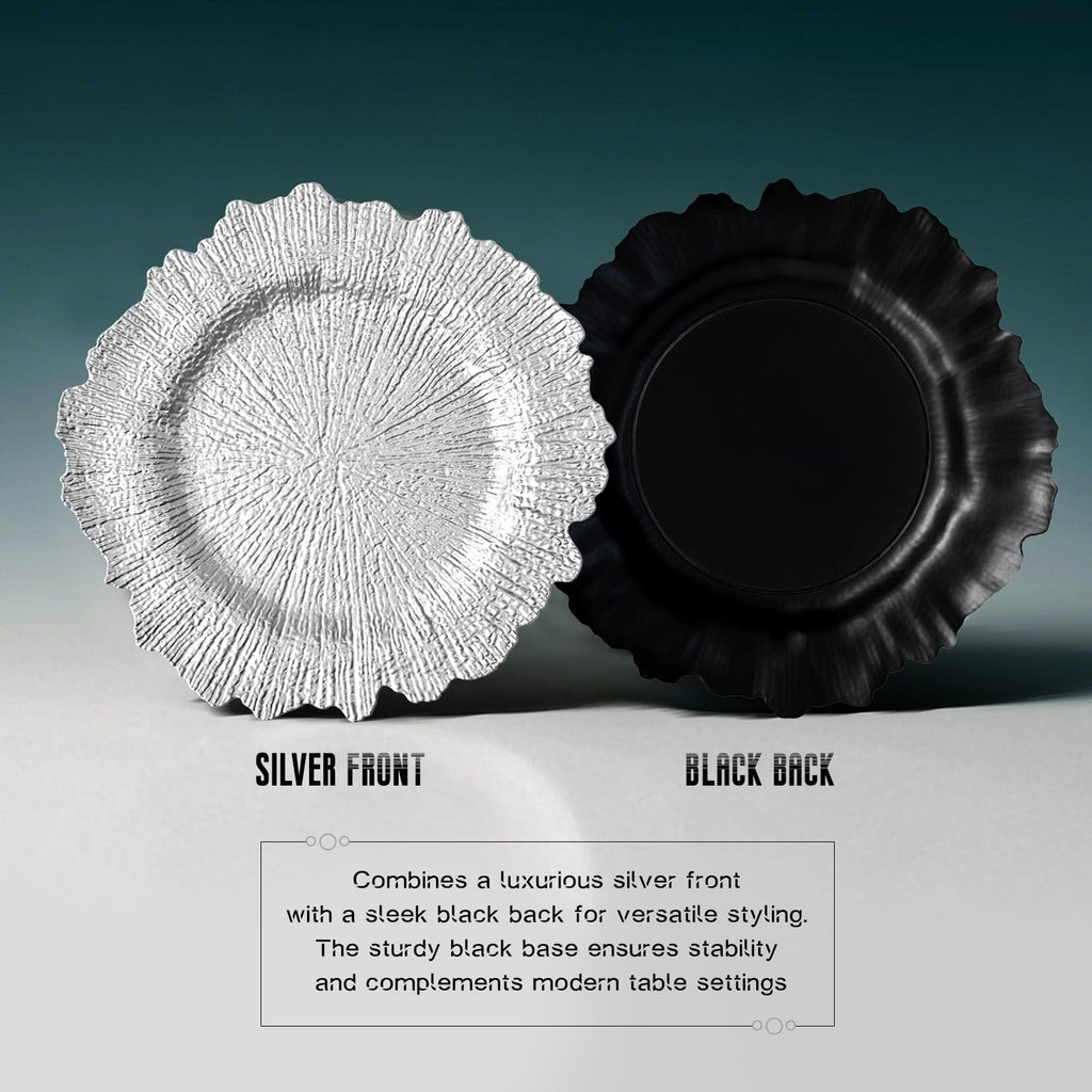 Silver 10pcs Reef Charger Plates Bulk - Modern Plastic Dinnerware Charger Plates for Events