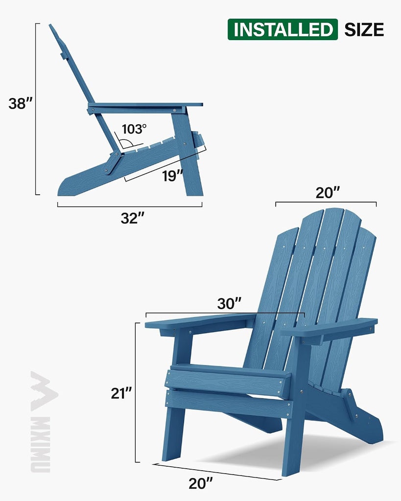 Folding Adirondack Chair for Outdoor, Easy to Assemble & Comfortable | All Weather Composite Plastic Adirondack