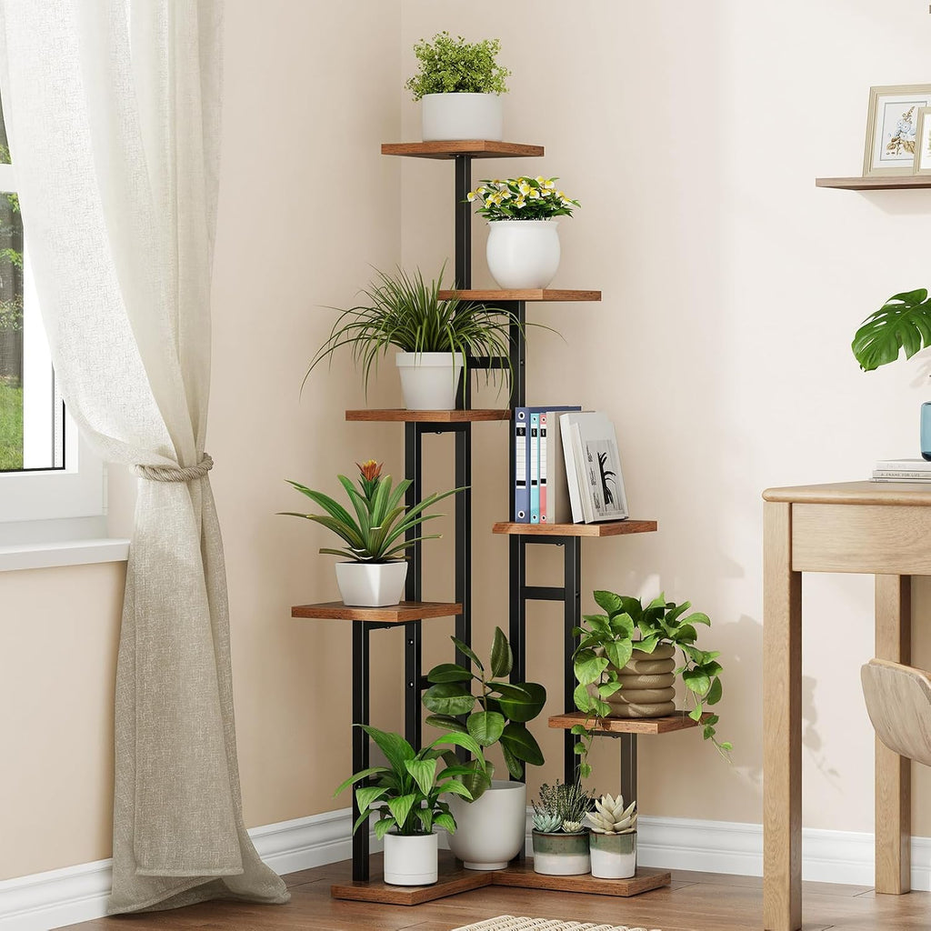 Corner Plant Stand Indoor, 7-Tier Plant Shelf for Multiple Indoor Plants, Corner Plant Rack Organizer, Square Flower