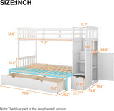 Twin Over Full/Twin Bunk Bed with 3 Drawers, 4 Storage and Cabinet Door