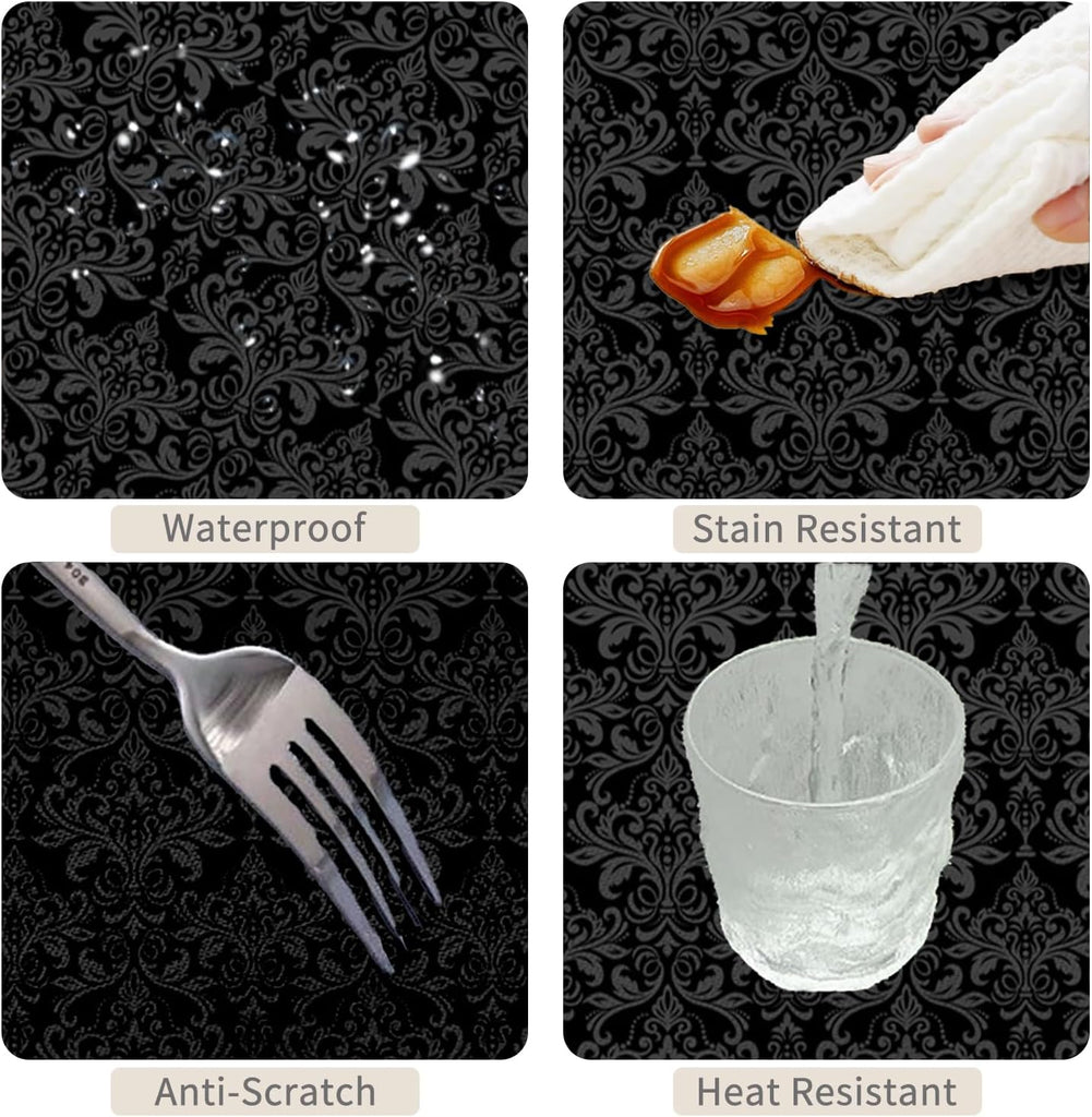 60x102inches Black Print Rectangle Tablecloth Damask Pattern Polyester Table Cloth Waterproof Wrinkl