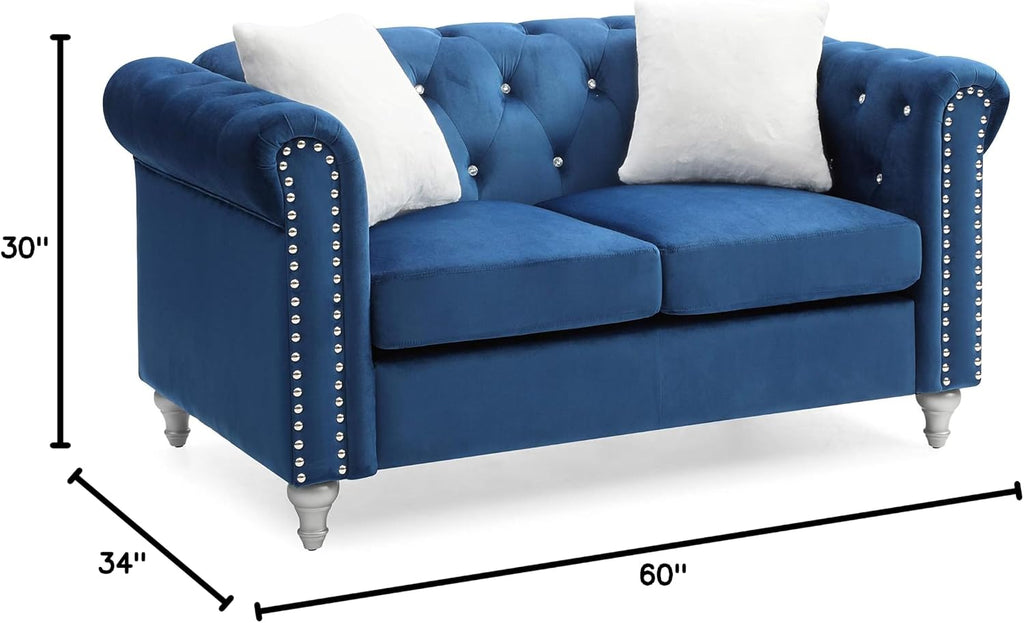 Raisa Velvet Loveseat in Navy Blue