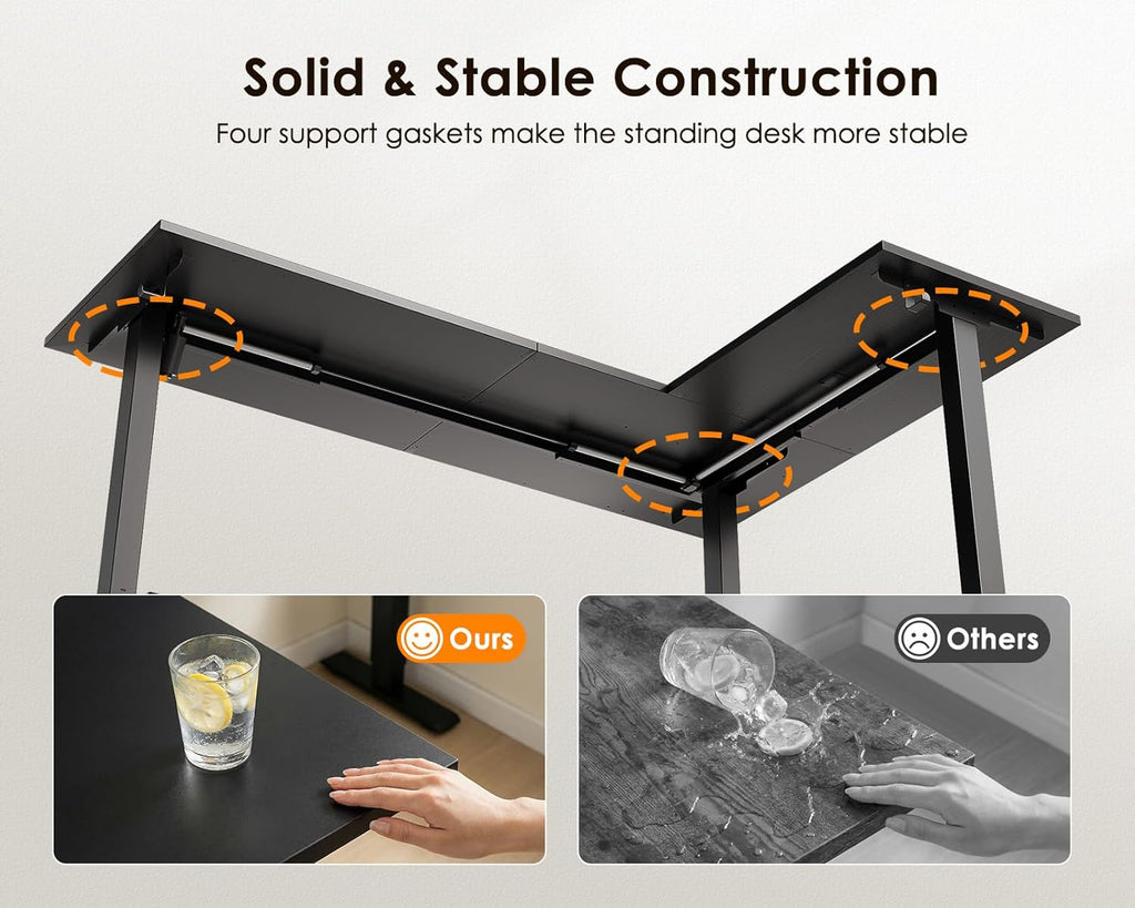 63 Inch Reversible L Shaped Electric Standing Desk, Height Adjustable Corner Stand up Desk