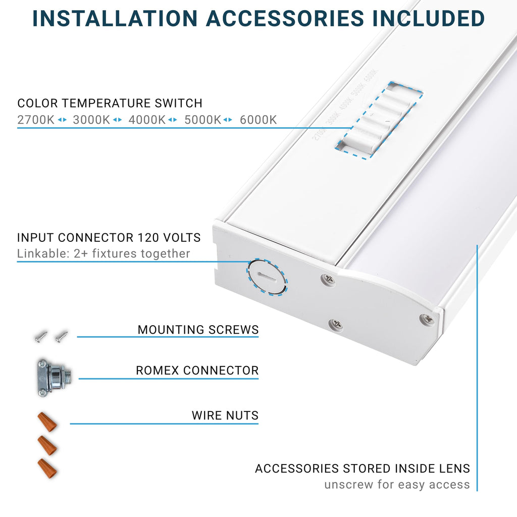 LED Under Cabinet Lighting, Hardwired Installation, 32 Inch, 24W, 5CCT Color Selectable