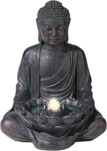 Meditating Buddha 24" High Large Zen Asian Indoor Outdoor Decor Resin Floor Fountain with Light LED Standing Bubbler